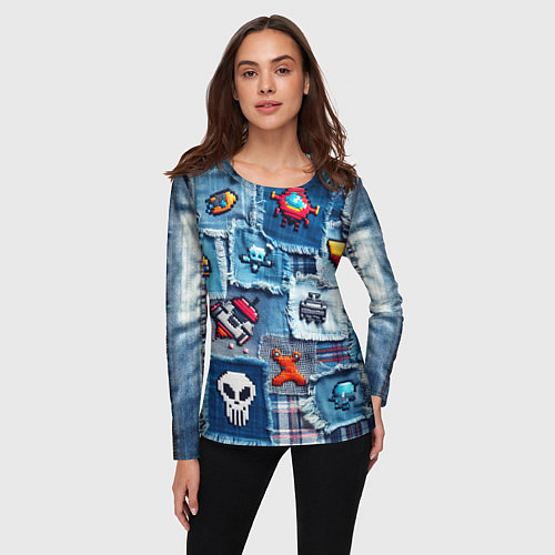 Женский лонгслив Пиксельный космос / 3D-принт – фото 3