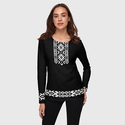 Женский лонгслив Славянский орнамент и узор на черном - вышиванка р / 3D-принт – фото 3