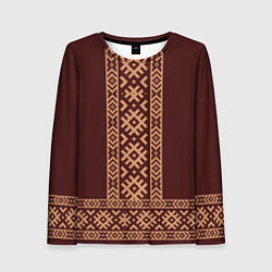 Лонгслив женский Золотой узор на бордовом - вышиванка рубаха, цвет: 3D-принт