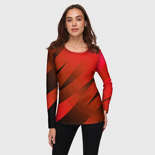 Женский лонгслив Красно-коричневый абстрактные полосы / 3D-принт – фото 3