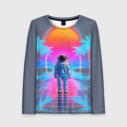 Лонгслив женский Пальмы в космосе - вапорвейв космонавт, цвет: 3D-принт