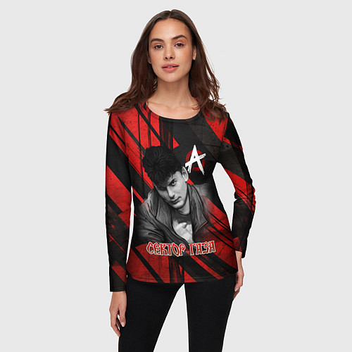 Женский лонгслив Сектор Газа красно-черный фон / 3D-принт – фото 3