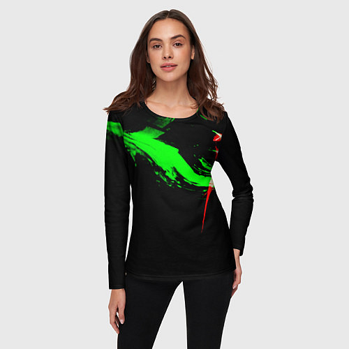 Женский лонгслив Color black green red / 3D-принт – фото 3