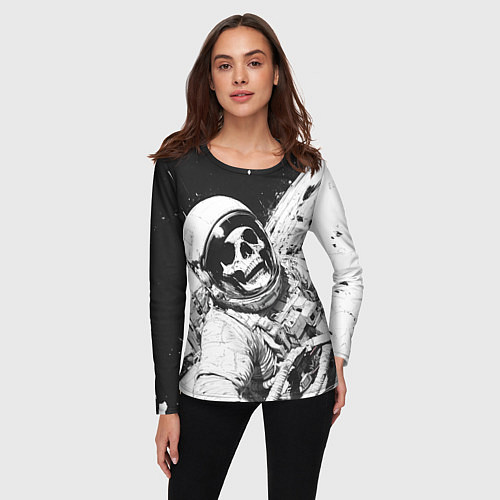 Женский лонгслив Скелет в космосе черно-белый / 3D-принт – фото 3
