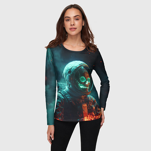 Женский лонгслив Череп космонавта в скафандре / 3D-принт – фото 3