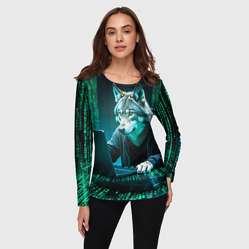 Женский лонгслив Волк хакер / 3D-принт – фото 3
