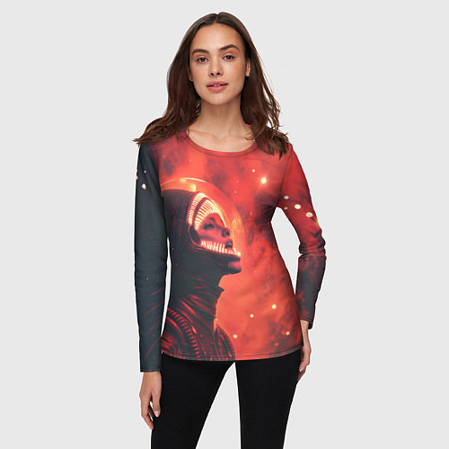 Женский лонгслив Девушка в космосе в костюме чужого / 3D-принт – фото 3