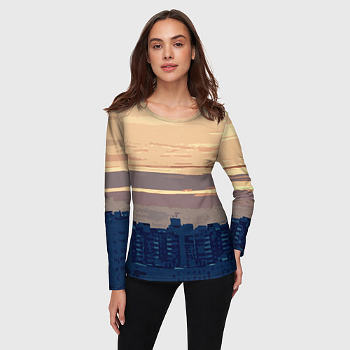 Женский лонгслив Городской пейзаж стилизованный / 3D-принт – фото 3