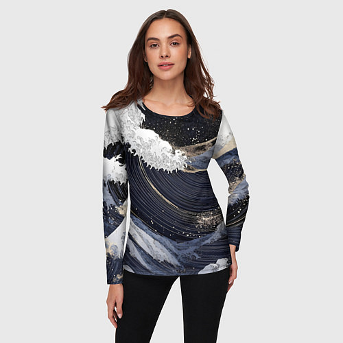 Женский лонгслив Волны моря с блестками / 3D-принт – фото 3
