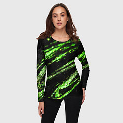 Лонгслив женский Зеленые блестки на черном, цвет: 3D-принт — фото 2