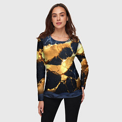 Лонгслив женский Золотая текстура на синем, цвет: 3D-принт — фото 2