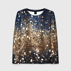 Лонгслив женский Золотые блестки на черно-синем фоне, цвет: 3D-принт