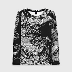 Лонгслив женский Белый дракон на черном, цвет: 3D-принт