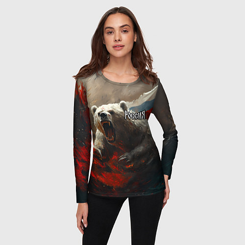 Женский лонгслив Русский медведь в прыжке / 3D-принт – фото 3