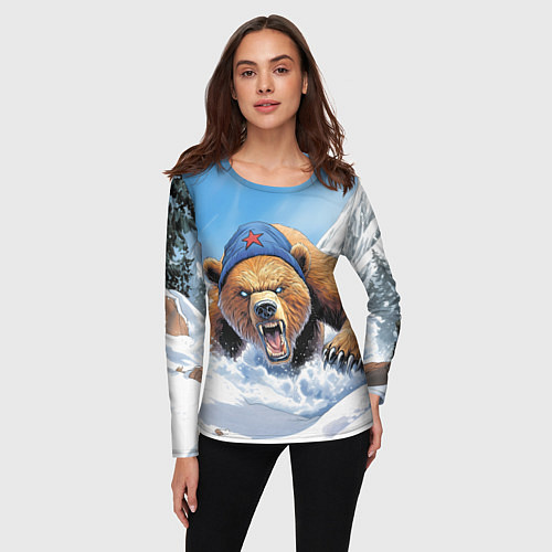 Женский лонгслив Злой русский медведь / 3D-принт – фото 3