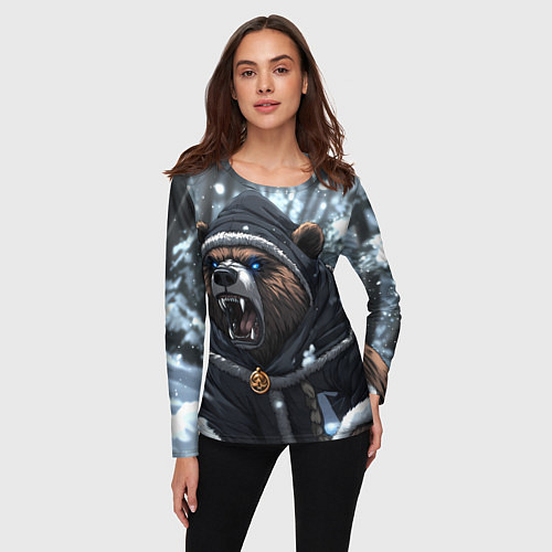 Женский лонгслив Зима - русский медведь / 3D-принт – фото 3