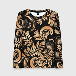 Лонгслив женский Русский этнический узор с позолотой, цвет: 3D-принт