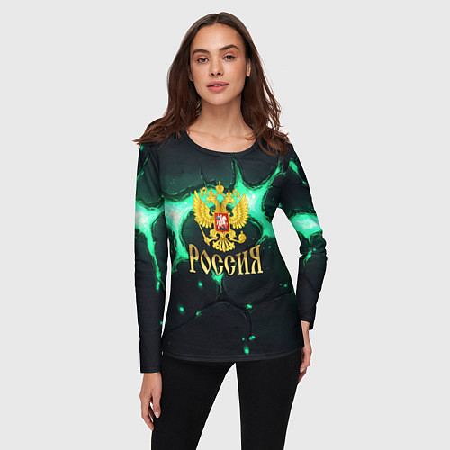 Женский лонгслив Россия надпись и герб / 3D-принт – фото 3