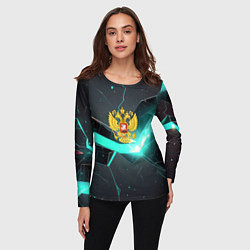 Лонгслив женский Неоновые плиты и золотой герб РФ, цвет: 3D-принт — фото 2