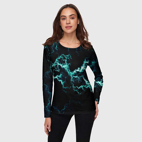 Женский лонгслив Lightning light blue glow / 3D-принт – фото 3
