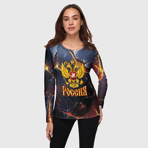 Женский лонгслив Золотой герб России и текстура с плитами / 3D-принт – фото 3