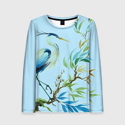 Лонгслив женский Акварельная цапля у пруда, цвет: 3D-принт