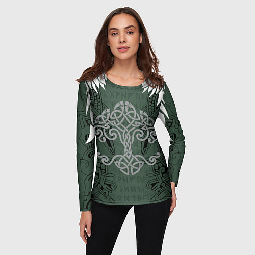 Женский лонгслив Древние руны и древо жизни с крыльями / 3D-принт – фото 3