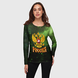 Лонгслив женский Герб России на зеленом с частицами фоне, цвет: 3D-принт — фото 2