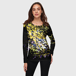 Лонгслив женский Желто синяя краска на черном, цвет: 3D-принт — фото 2