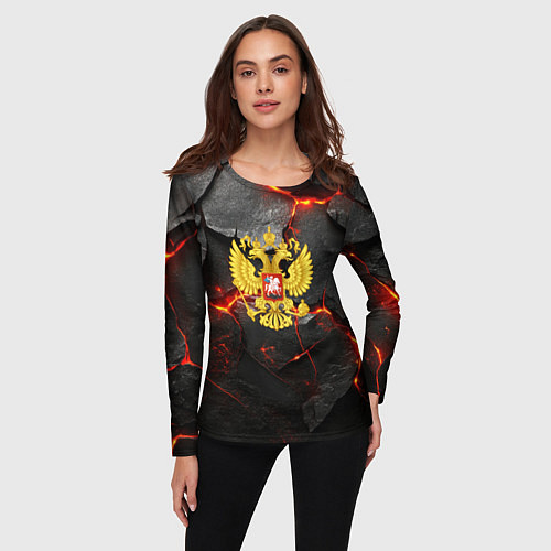 Женский лонгслив Герб России на фоне объемных плит / 3D-принт – фото 3