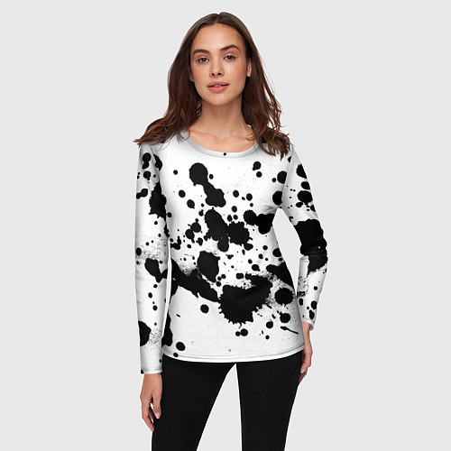 Женский лонгслив Брызги черной краски / 3D-принт – фото 3