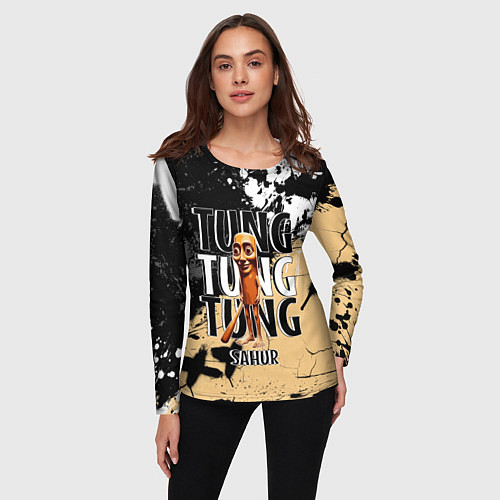 Женский лонгслив Тунг тунг тунг сахур итальянские мемы / 3D-принт – фото 3
