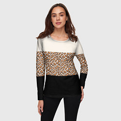 Лонгслив женский Леопардовый паттерн с черной и бежевой полосой, цвет: 3D-принт — фото 2