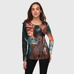 Лонгслив женский Азиатская девушка с зонтом, цвет: 3D-принт — фото 2