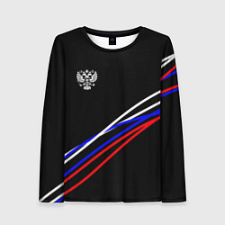 Лонгслив женский Герб и полосы цветов флага на чёрном, цвет: 3D-принт