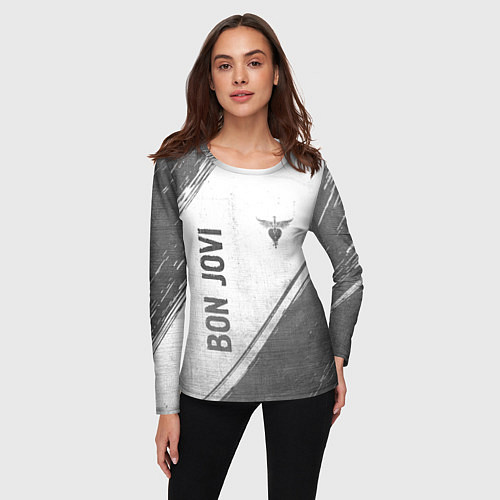 Женский лонгслив Bon Jovi - white gradient вертикально / 3D-принт – фото 3