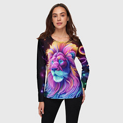 Лонгслив женский Космический неоновый лев - нейроарт фантазия, цвет: 3D-принт — фото 2