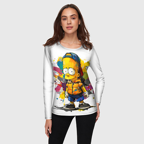 Женский лонгслив Рисунок красками Барт Симпсон / 3D-принт – фото 3