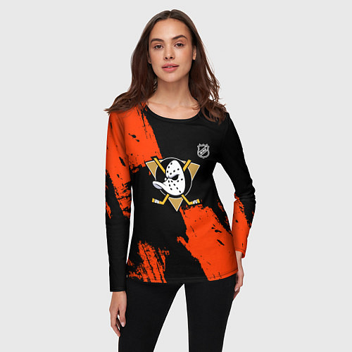 Женский лонгслив Анахайм Дакс - оранжевая краска / 3D-принт – фото 3