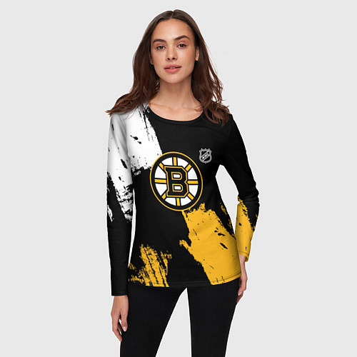 Женский лонгслив Бостон Брюинз - разлитая краска / 3D-принт – фото 3