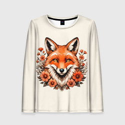 Лонгслив женский Japanese fox in flowers, цвет: 3D-принт