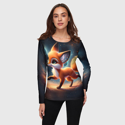 Женский лонгслив Лиса бежит по космическому простору / 3D-принт – фото 3