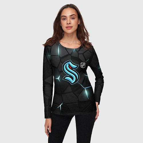 Женский лонгслив Сиэтл Кракен - НХЛ хоккей / 3D-принт – фото 3