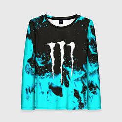Лонгслив женский Monster energy голубой огонь, цвет: 3D-принт