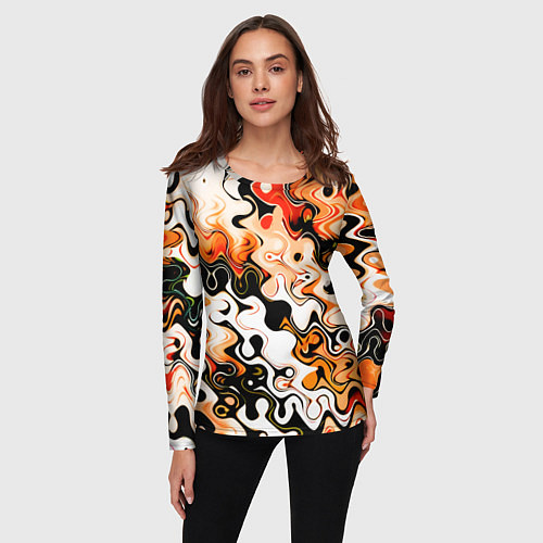 Женский лонгслив Абстракция разлитые краски оранжевый / 3D-принт – фото 3