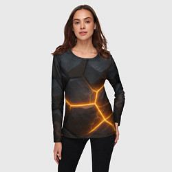 Лонгслив женский Черные плиты с оранжевой молнией, цвет: 3D-принт — фото 2