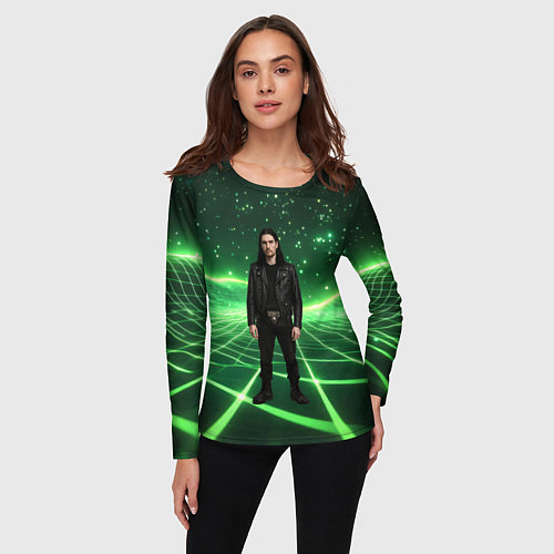Женский лонгслив Bones в зеленом полигоне / 3D-принт – фото 3