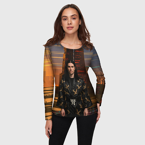 Женский лонгслив Bones в халате с журавлями / 3D-принт – фото 3