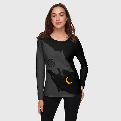 Женский лонгслив Мистические волки ночи и дня - тату / 3D-принт – фото 3