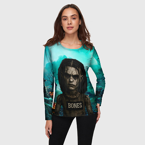 Женский лонгслив Bones в стиле хоррор куклы / 3D-принт – фото 3